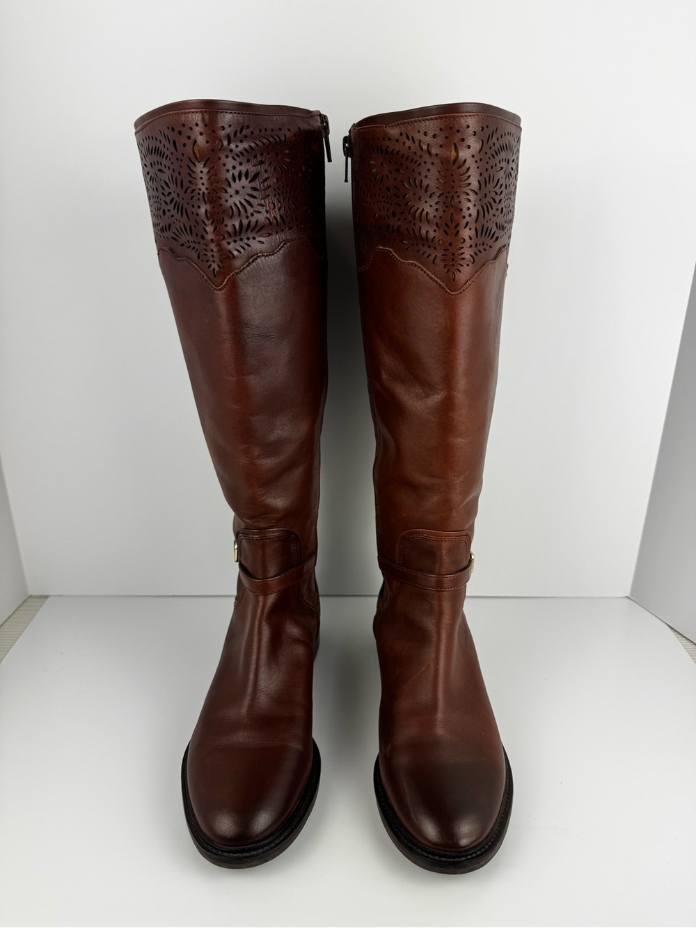 Gianni Bini Brown Knee-High Wide Calf Leather Riding Boots